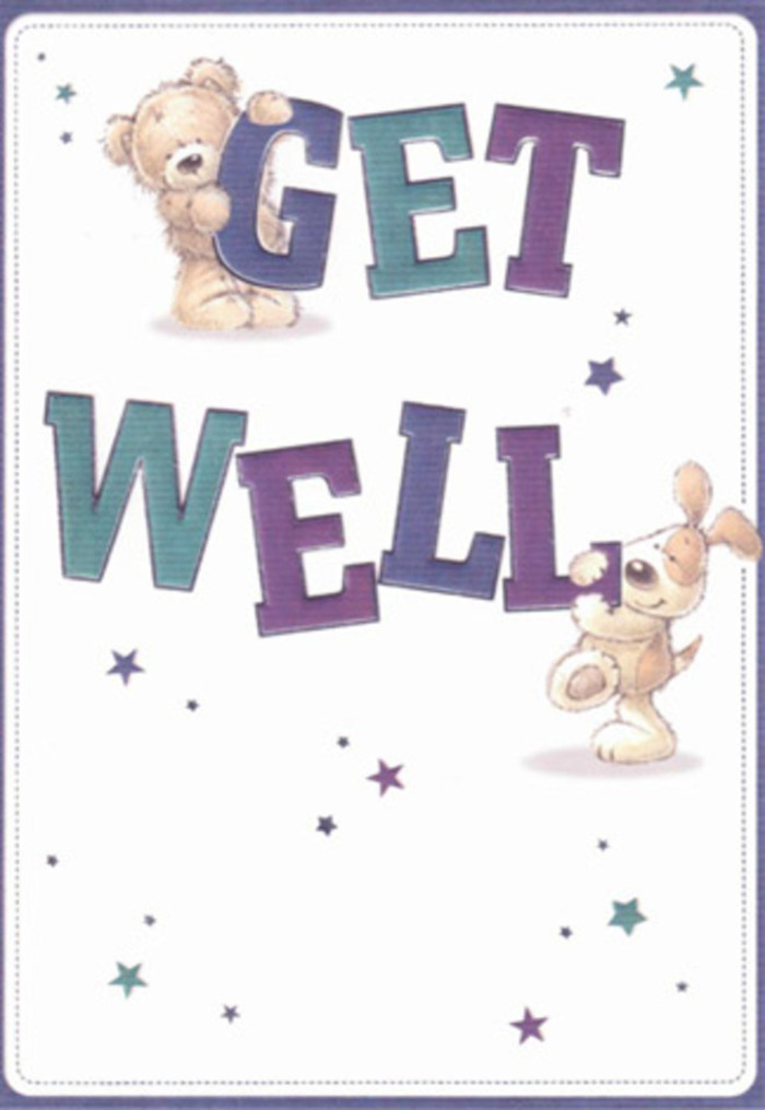 A gentle celebration of supportive kindness, this get well card brings together a soft bear and a playful puppy, their friendly forms at the centre of an uplifting scene. Playful stars shimmer around them in aquas and purples, as if carrying good wishes over the rooftops of Milton Keynes' welcoming neighbourhoods. The large, bold lettering, shaded with cool tones, asserts a message of reassurance-its tactile charm conjuring the feeling of a hand-tied bouquet freshly arranged at a local High Street shop. The bear's fluffiness and the pup's silky ears create a visual sense of comfort, mirroring the tender touch Milton Keynes residents offer one another. Imagine this card accompanying a vibrant floral delivery to Loughton, Newport Pagnell, or Woolstone-both bouquet and card blending together as twin gestures of heartfelt encouragement. The scene's calm mood and soft lighting are perfect for supporting anyone on the path to recovery.